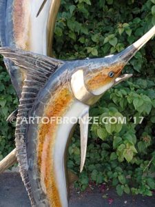 Double Twist bronze offshore sportfishing fine art gallery sculpture of sailfish, marlin and swordfish