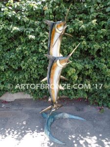 Double Twist bronze offshore sportfishing fine art gallery sculpture of sailfish, marlin and swordfish