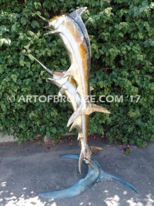 Double Twist bronze offshore sportfishing fine art gallery sculpture of sailfish, marlin and swordfish