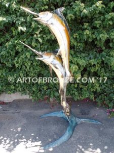 Double Twist bronze sport fishing fine art gallery sculpture of sailfish, marlin and swordfish