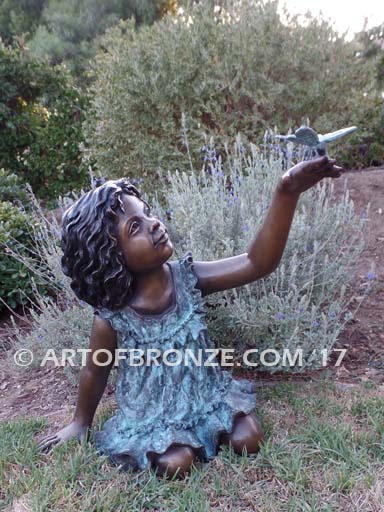 Special Butterfly bronze sculpture of young girl wearing a dress with a butterfly