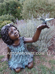 Special Butterfly bronze sculpture of young girl wearing a dress with a butterfly