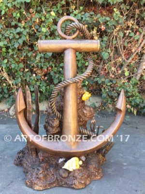 Anchor bronze anchor and rope nautical sculpture for home, yacht club or playground
