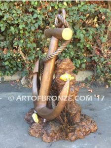 Anchor bronze anchor and rope nautical sculpture for home, yacht club or playground