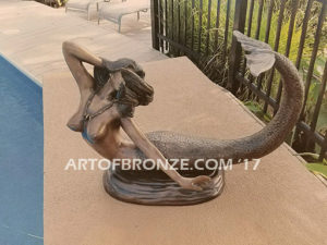 Sea Jewel Bronze mermaid fine art sculpture with seashell necklace for pond, pool or aquatic display