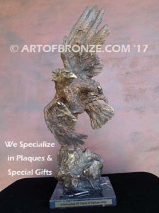 Bronze sculpture of bald eagle on custom marble base