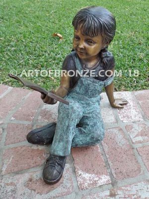 Book Smart bronze sculpture of young sitting girl with book