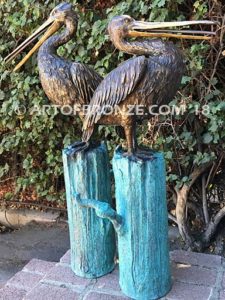 Along the Shore (I) & (II) bronze sculpture of life-size wild heron.