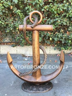 Anchor bronze anchor and rope nautical sculpture for home, yacht club or playground