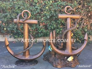 Anchor bronze anchor and rope nautical sculpture for home, yacht club or playground