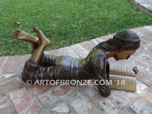 Best in Her Class SV bronze sculpture of young girl reading her favorite novel