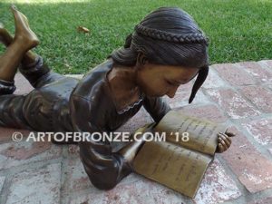 Best in Her Class SV bronze sculpture of young girl reading her favorite novel