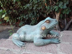 Bronze sculpture of resting frog for outdoor pond, pool or aquatic display