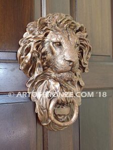 Lion head doorknocker custom head and pool ring for decorative front entrance display