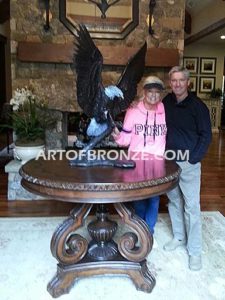 Bronze sculpture of flying bald eagle for indoor or outdoor display