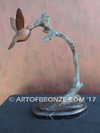 Sweet Nectar indoor décor hummingbird sculpture on branch and marble base