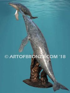 Together marine art bronze sculpture mother & calf humpback whale fountain