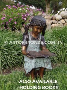 Birthday Wishes book bronze statue of girl with birthday cake