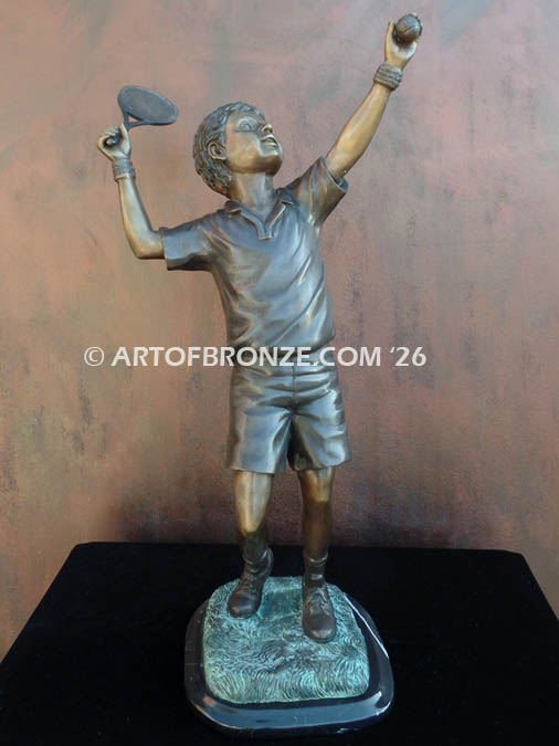 40 Love bronze sculpture of young boy playing tennis