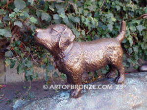 Adventurous Pals Bronze monumental sculpture for garden or yard of boy and dog crossing bronze log