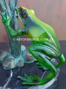 Ambush two whimsical frogs trying to catch a dragonfly bronze statue