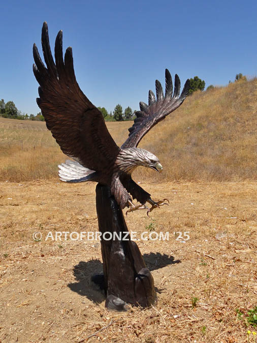 American Spirit school mascot monument of bronze attacking eagle sculpture