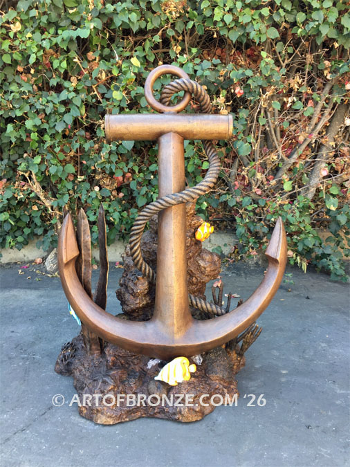 Anchor bronze anchor and rope nautical sculpture for home, yacht club or playground