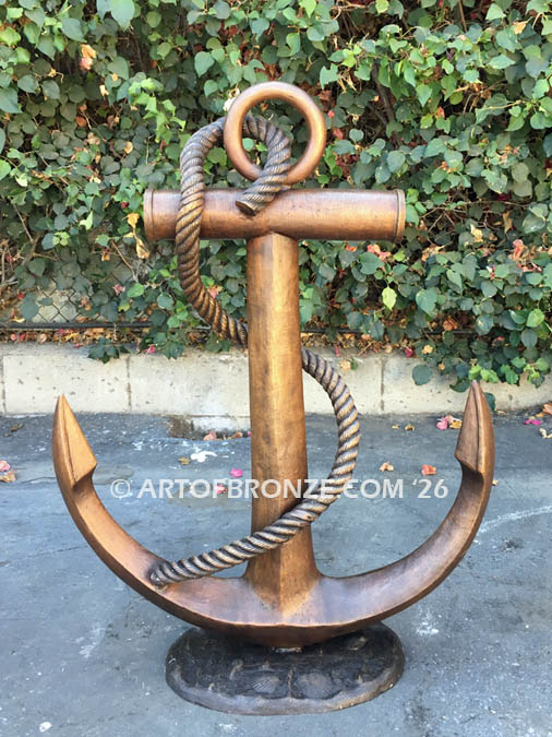Anchor bronze anchor and rope nautical sculpture for home, yacht club or playground