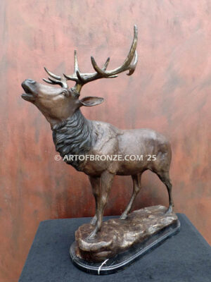 Battle Cry North American elk letting out bellow bronze sculpture