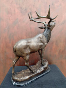 Battle Cry North American elk letting out bellow bronze sculpture