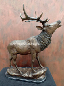 Battle Cry North American elk letting out bellow bronze sculpture