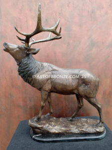 Battle Cry North American elk letting out bellow bronze sculpture