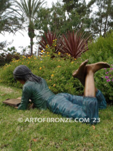 Best in Her Class bronze sculpture of young girl reading her favorite novel