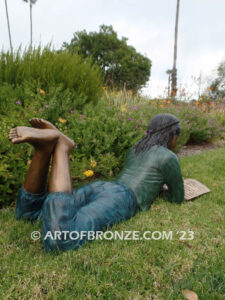 Best in Her Class bronze sculpture of young girl reading her favorite novel