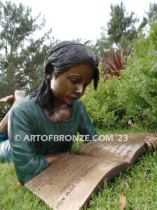 Best in Her Class bronze sculpture of young girl reading her favorite novel