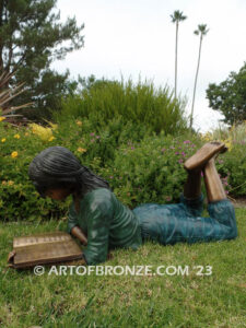 Best in Her Class bronze sculpture of young girl reading her favorite novel