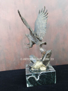 bronze statue of swooping bald eagle on custom marble base