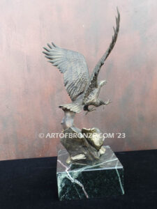 bronze statue of swooping bald eagle on custom marble base