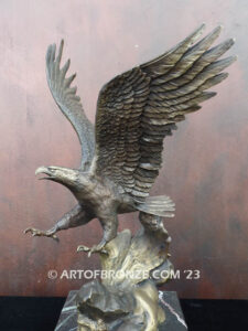 bronze statue of swooping bald eagle on custom marble base