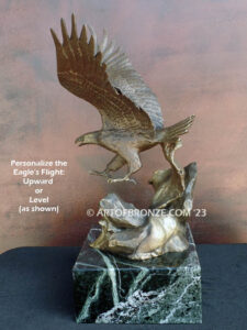 bronze statue of swooping bald eagle on custom marble base