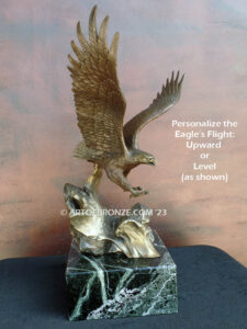 bronze statue of swooping bald eagle on custom marble base