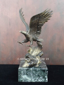 bronze statue of swooping bald eagle on custom marble base