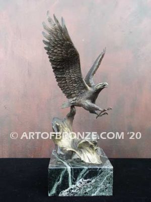 bronze sculpture of flying eagle on custom marble base