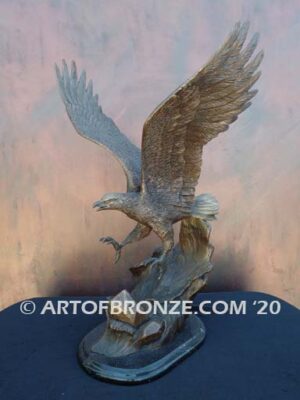 Bronze sculpture of flying eagle on custom marble base