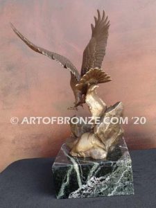 bronze sculpture of flying eagle on custom marble base