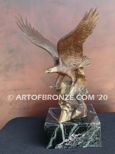 bronze sculpture of flying eagle on custom marble base