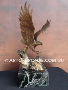 bronze sculpture of flying eagle on custom marble base