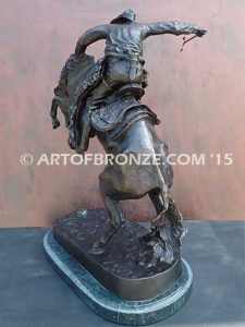 Bronco Buster bronze sculpture after Frederic Remington of cowboy ranger on horse