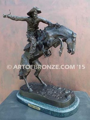 Bronco Buster bronze sculpture after Frederic Remington of cowboy ranger on horse