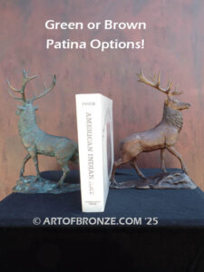 bull elk standing on rocky base design with head raised in bugling position bronze sculpture